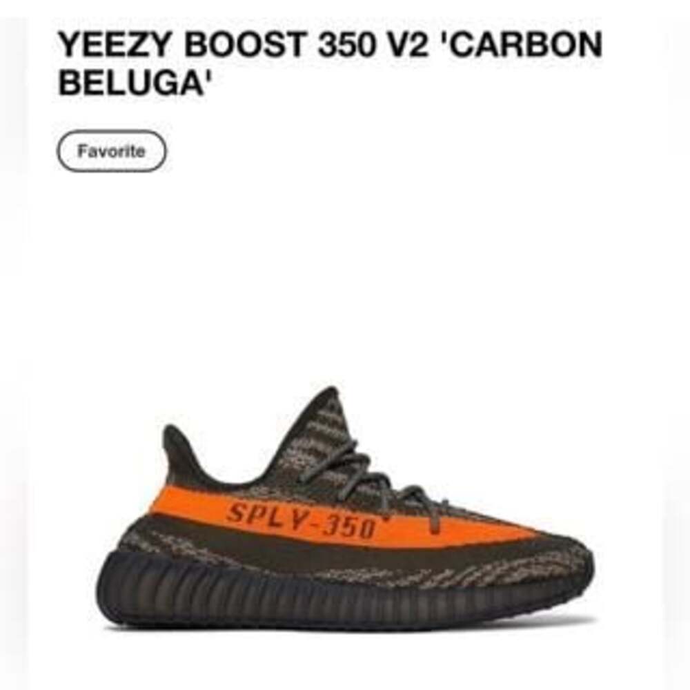Adidas Yeezy Boost 350 V2 'Carbon Beluga' Sneakers, Men's Size 6.5